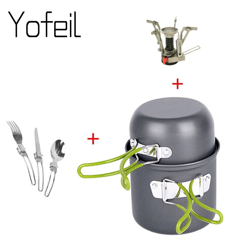 Outdoor Hiking Camping Cookware Set 1-2 Persons Portable Cooking Tableware Picnic Set  Pot Pans