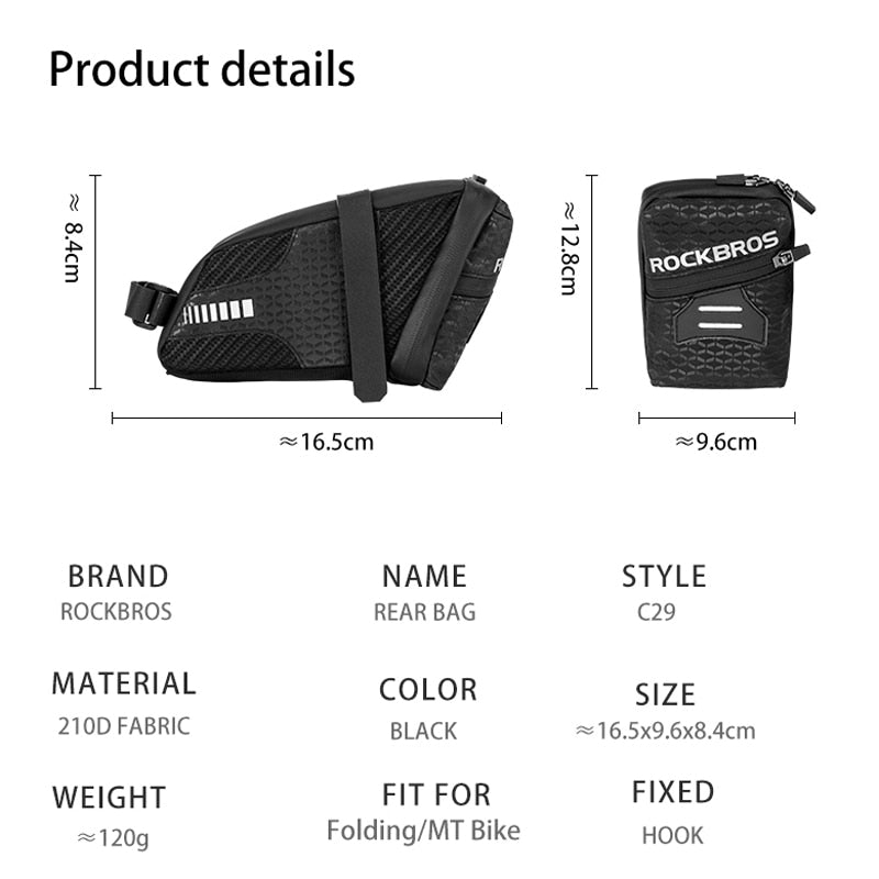 1.5L Bike Bag Large Capcaity Reflective Rear Saddle Bag Can Hang Taillight Durable Storage