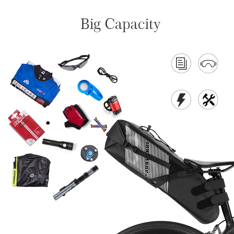 Bike Bag Waterproof Reflective 10L Large Capacity Saddle Bag Cycling Foldable Tail Rear Bag