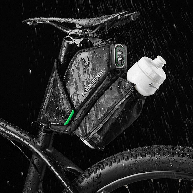 Bike Saddle Bag With Water Bottle Pocket Waterproof Reflective MTB Bicycle Portable Seatpost Tail Bag