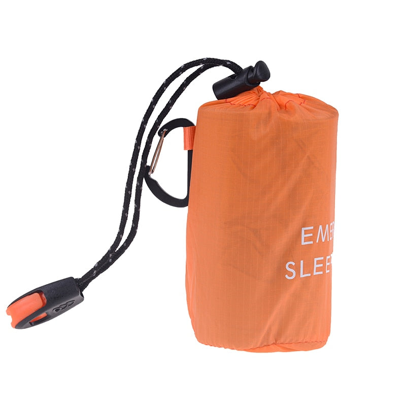 Reusable Emergency Sleeping Bag (just one bag) - Waterproof Survival Camping Travel Bag & Whistle for Travel