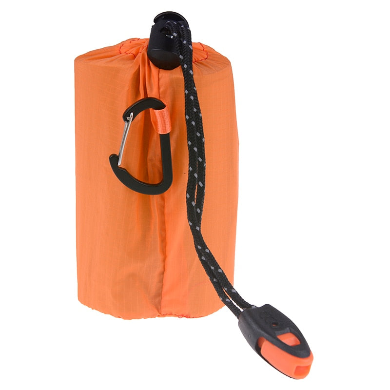 Reusable Emergency Sleeping Bag (just one bag) - Waterproof Survival Camping Travel Bag & Whistle for Travel