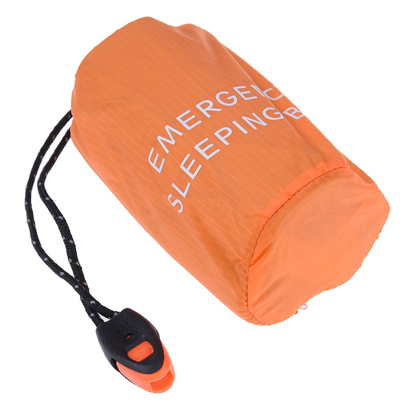 Reusable Emergency Sleeping Bag (just one bag) - Waterproof Survival Camping Travel Bag & Whistle for Travel