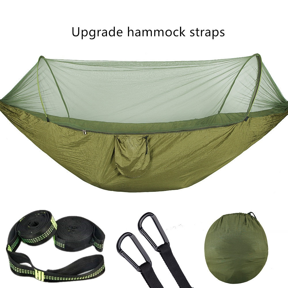 Camping Hammock with Mosquito Net Pop-Up Light Portable Outdoor Parachute Hammocks