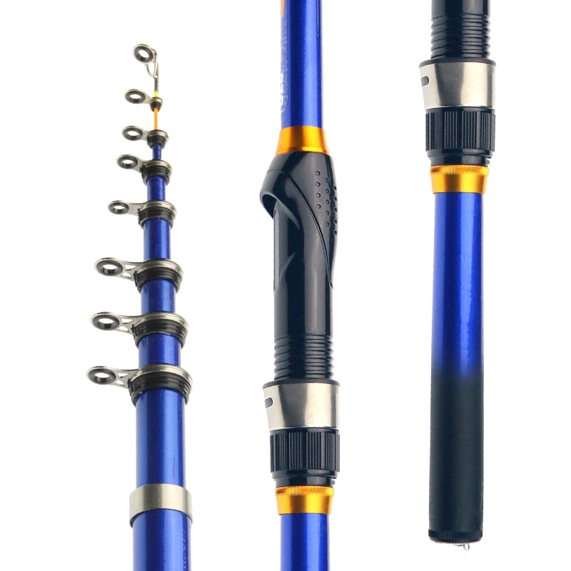 1.8M 2.1M 2.4M 2.7M 3.0M 3.6M 4.5M Portable Telescopic Fishing Rod Glass  Fiber Fishing Pole Travel Sea Fishing Spinning Rod (Size : 2.4m) (2.1m) ()