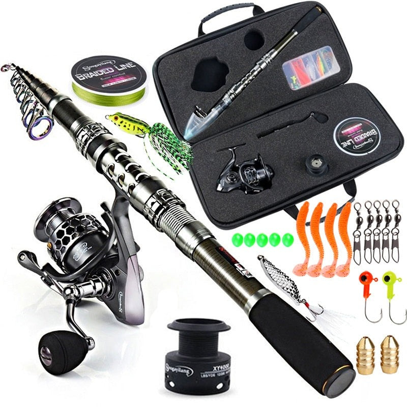 Fishing Rod & Reel Combo Telescopic Fishing Rod Spinning Reel with Free Spool Fishing Hooks Lure