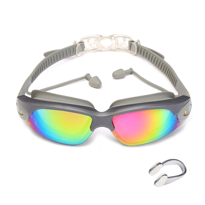 Swimming Goggles Swimming Glasses with Earplugs Nose Clip Electroplate Waterproof Silicone