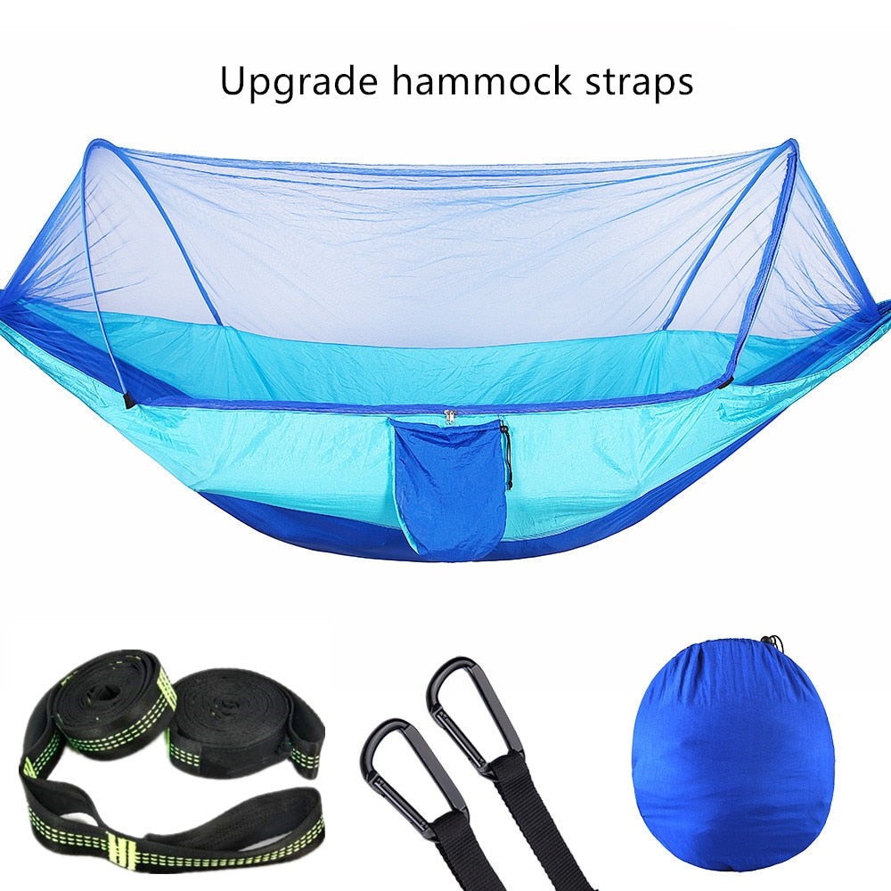 Camping Hammock with Mosquito Net Pop-Up Light Portable Outdoor Parachute Hammocks