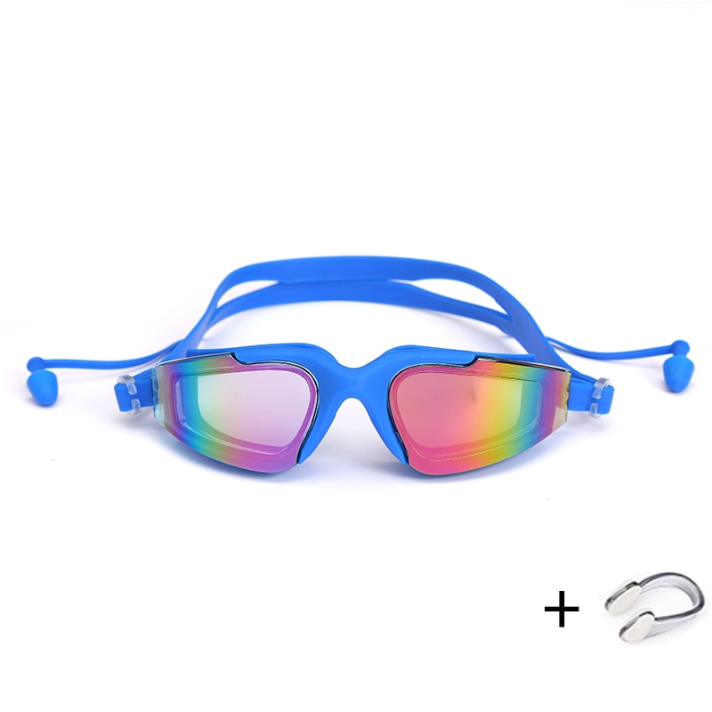 Swimming Goggles Swimming Glasses with Earplugs Nose Clip Electroplate Waterproof Silicone