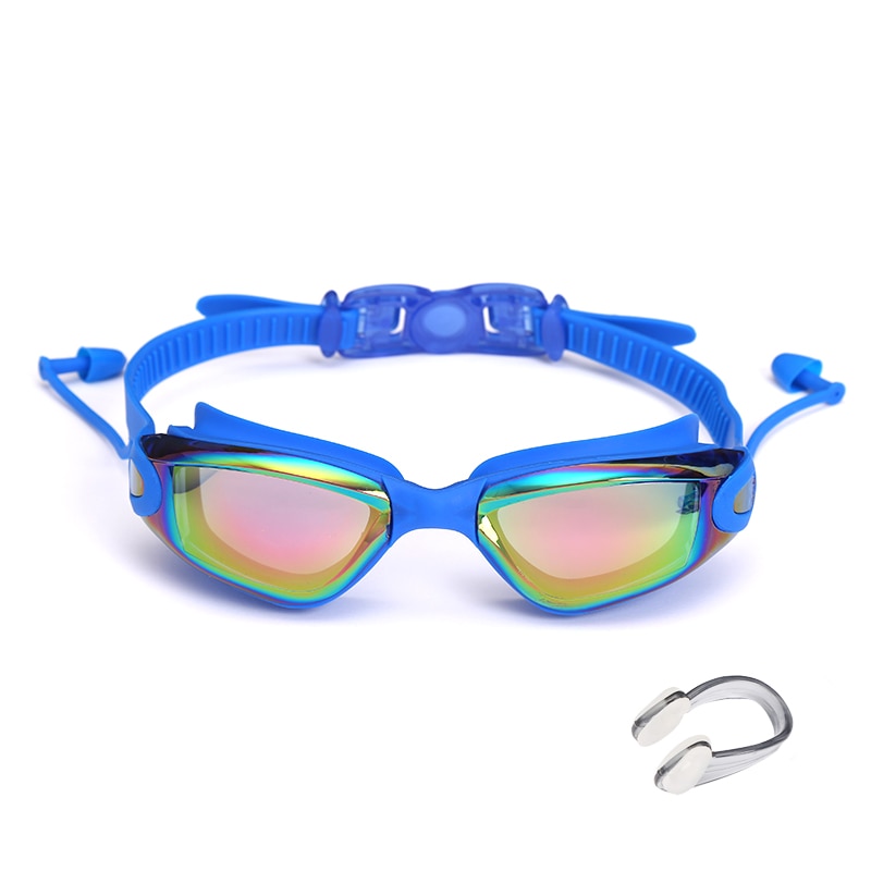 Swimming Goggles Swimming Glasses with Earplugs Nose Clip Electroplate Waterproof Silicone