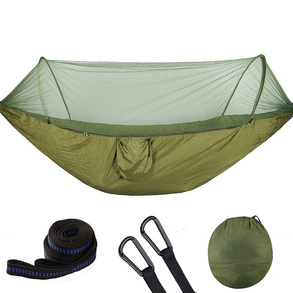 Camping Hammock with Mosquito Net Pop-Up Light Portable Outdoor Parachute Hammocks