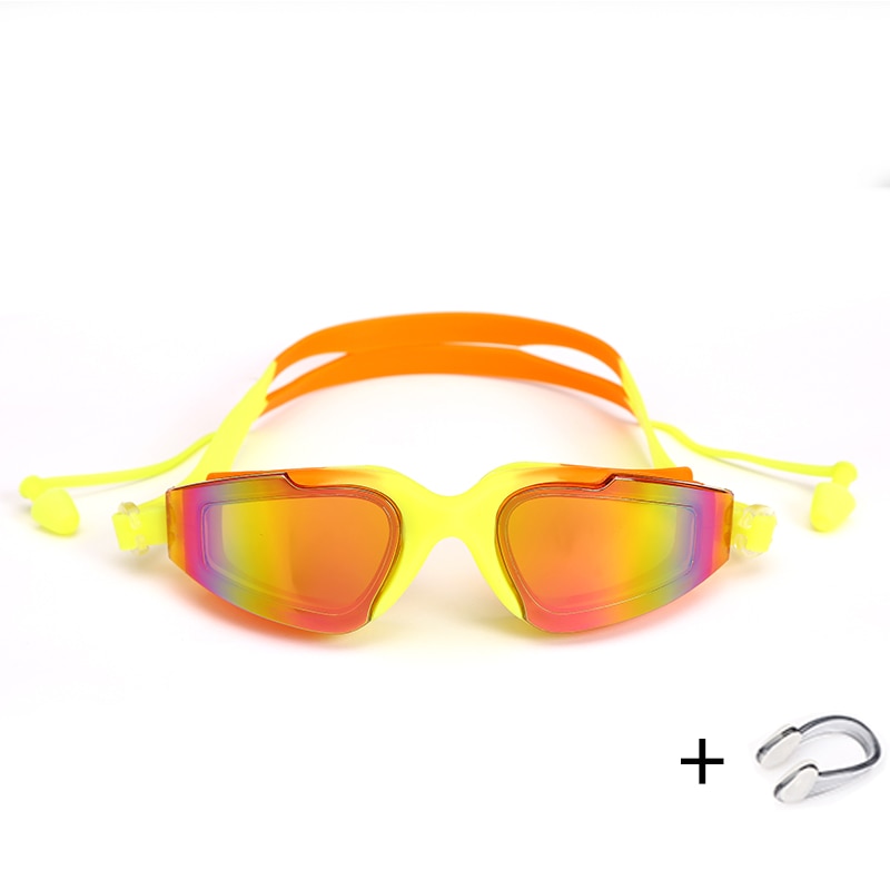 Swimming Goggles Swimming Glasses with Earplugs Nose Clip Electroplate Waterproof Silicone