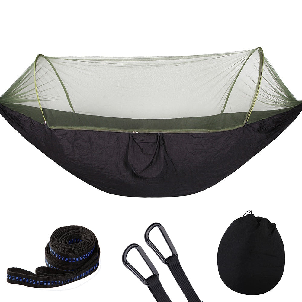 Camping Hammock with Mosquito Net Pop-Up Light Portable Outdoor Parachute Hammocks