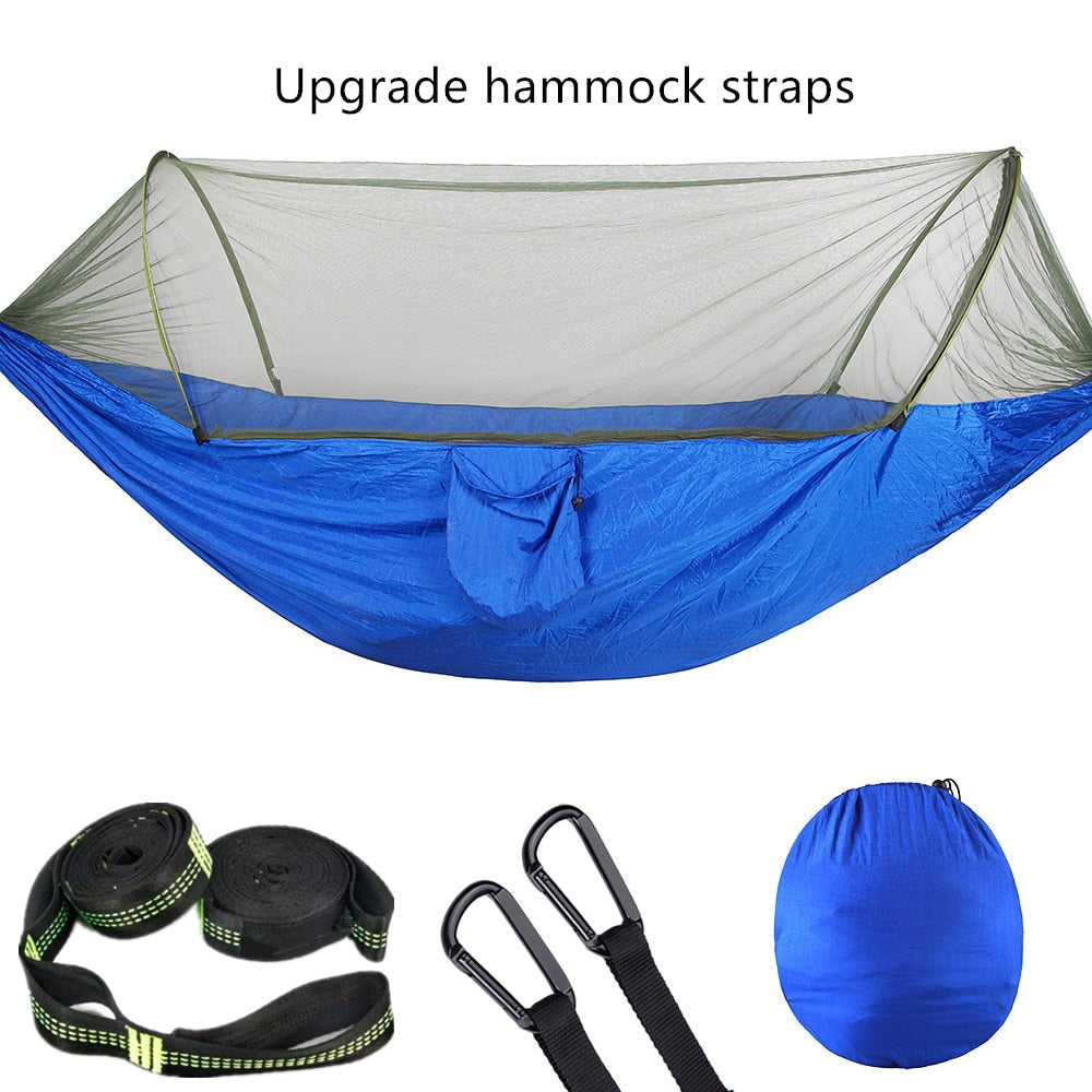 Camping Hammock with Mosquito Net Pop-Up Light Portable Outdoor Parachute Hammocks