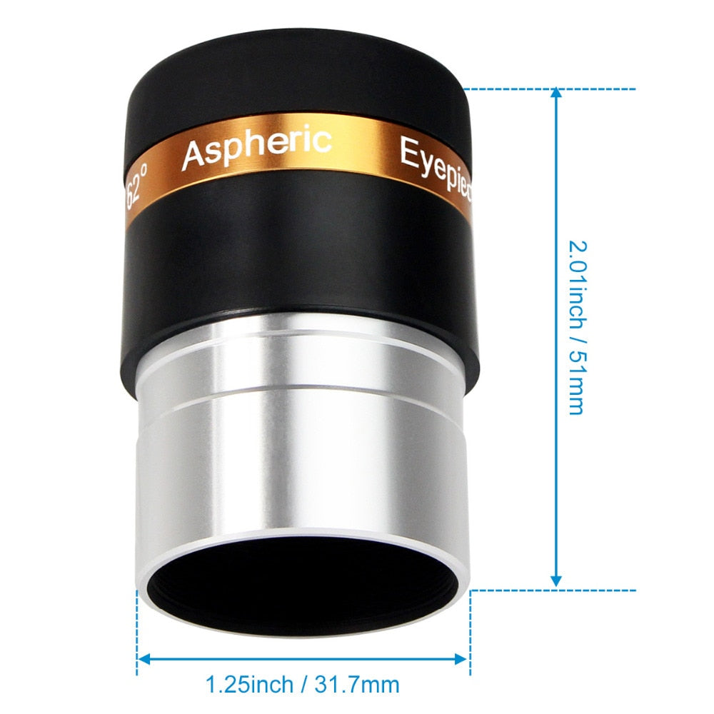 Eyepiece Aspheric 1.25'' HD Wide Angle 62 Degree Lens 4/10/23mm Fully Coated