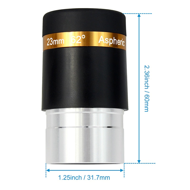 Eyepiece Aspheric 1.25'' HD Wide Angle 62 Degree Lens 4/10/23mm Fully Coated