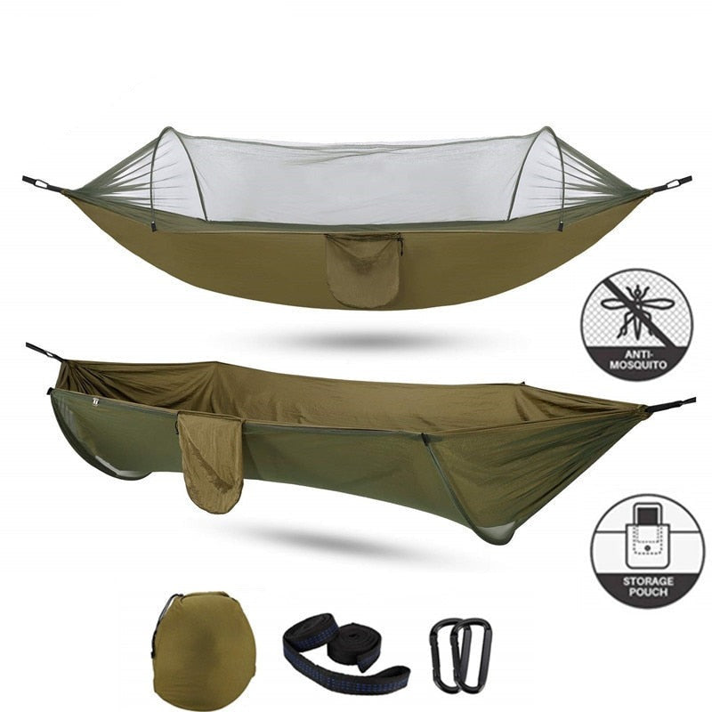 Camping Hammock with Mosquito Net Pop-Up Light Portable Outdoor Parachute Hammocks