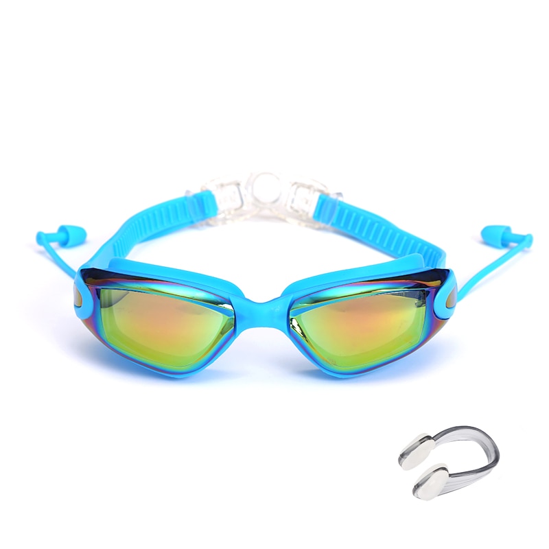 Swimming Goggles Swimming Glasses with Earplugs Nose Clip Electroplate Waterproof Silicone