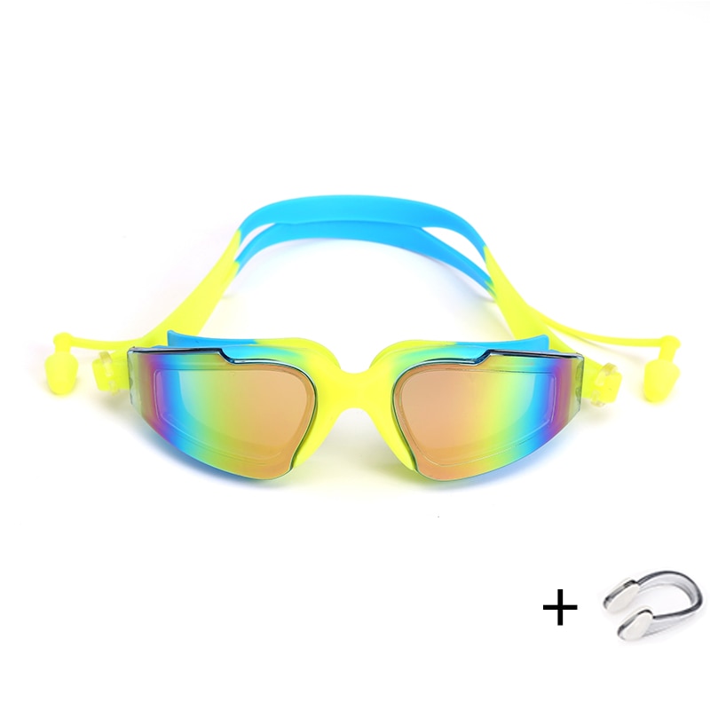 Swimming Goggles Swimming Glasses with Earplugs Nose Clip Electroplate Waterproof Silicone