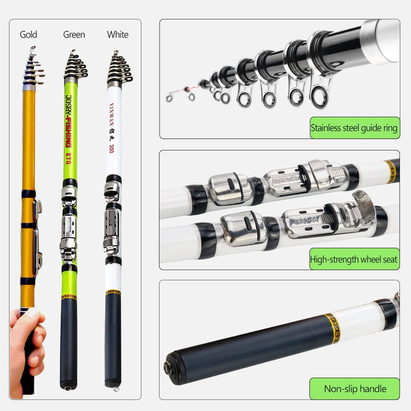 Telescopic Rock Fishing Spinning Rod 3.0M/2.7M/2.4M/2.1M /1.8M/1.5M Portable Travel UltraLight