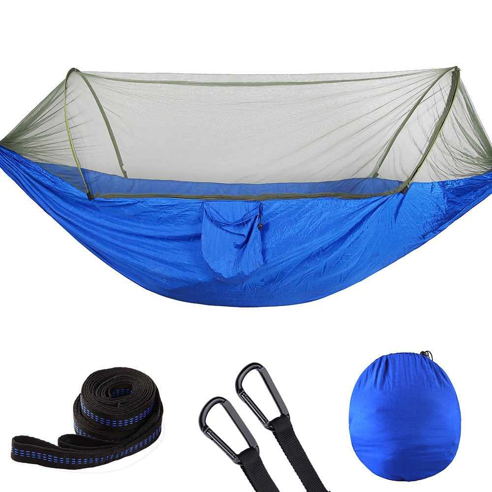 Camping Hammock with Mosquito Net Pop-Up Light Portable Outdoor Parachute Hammocks