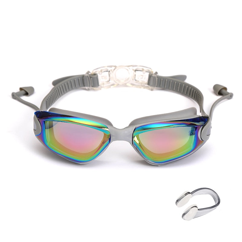 Swimming Goggles Swimming Glasses with Earplugs Nose Clip Electroplate Waterproof Silicone