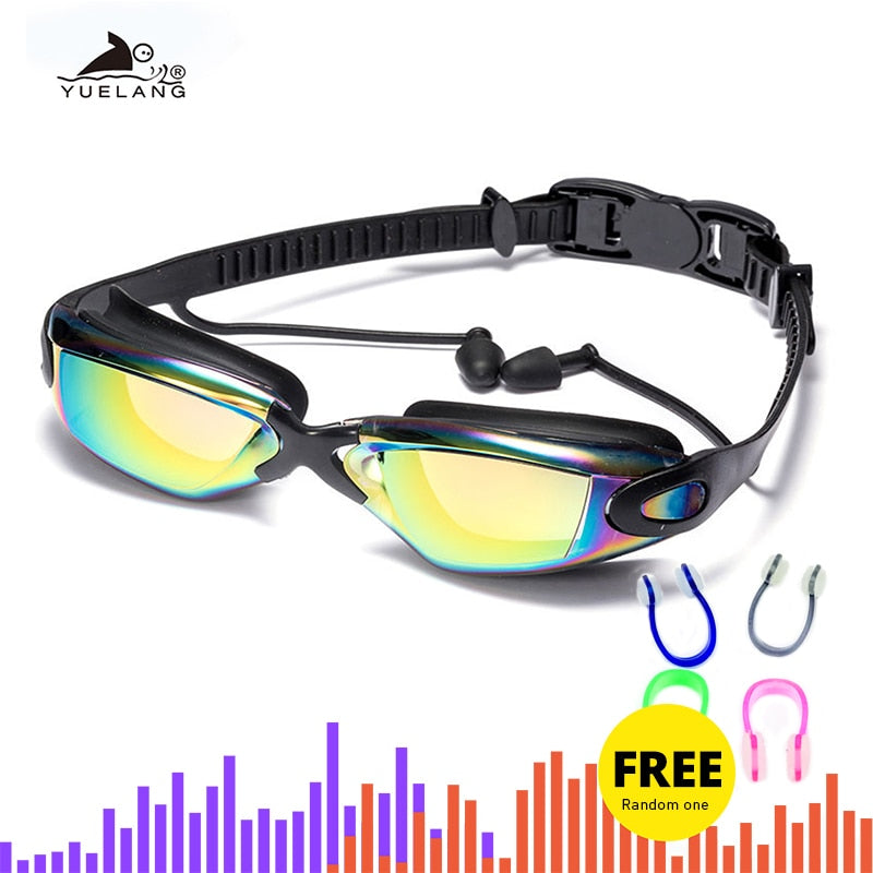 Swimming Goggles Swimming Glasses with Earplugs Nose Clip Electroplate Waterproof Silicone