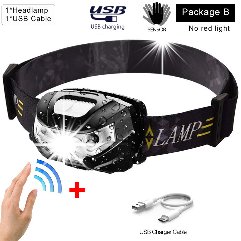 Super bright Powerfull Headlamp Rechargeable LED Headlight Body Motion Sensor Head Flashlight Camping Torch Light Lamp With USB