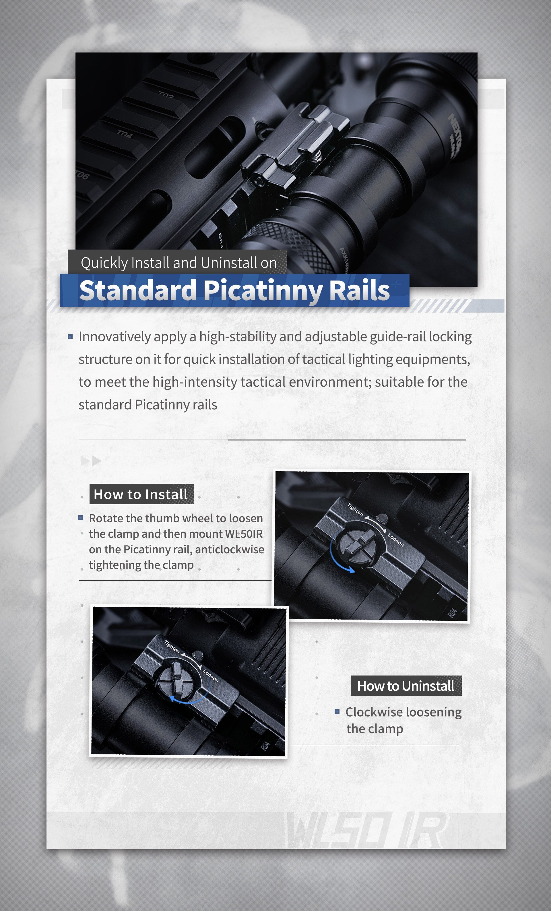 Universal-Rail-Mounted Dual-Light 3 Level Brightness Setting Max 860 Lumens White & 400 mW IR Lights