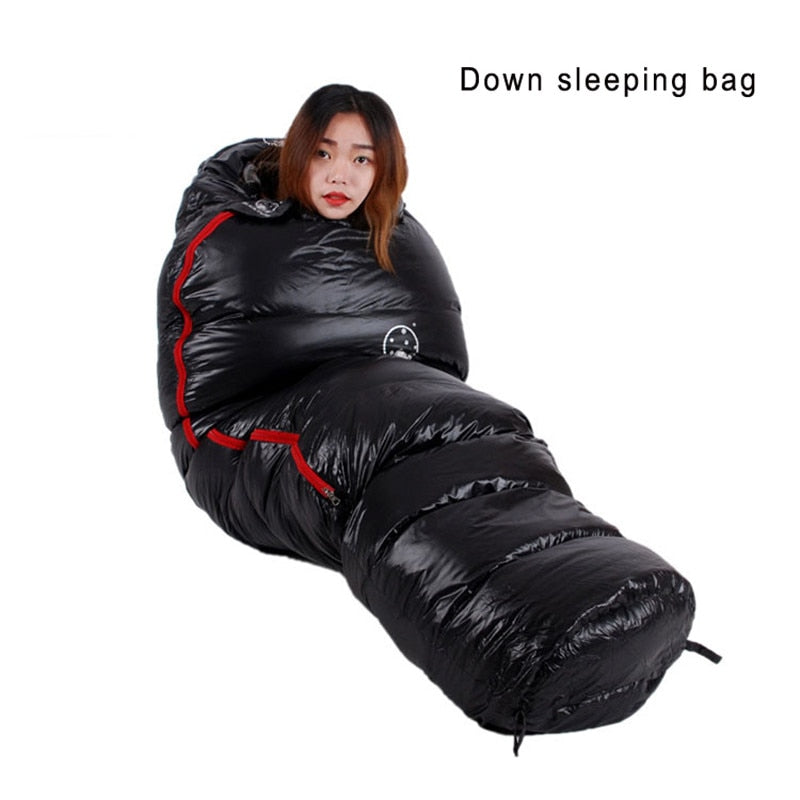 Very warm White goose down filled Adult Mummy style Sleeping bag Fit for Winter Thermal 4 kinds