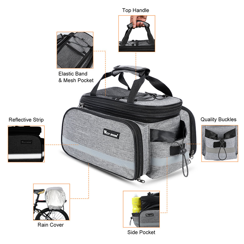 Waterproof Bike Seat Pannier Pack Luggage Cycling Bag 10-25L Bicycle Pannier Bag with Rain Cover