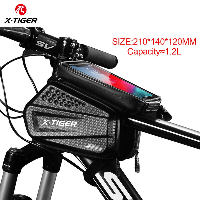 X-TIGER Rainproof Cycling Bag Shockproof Reflective Bike Bag Frame Front Phone Case Touchscreen MTB Bicycle Bag Accessories